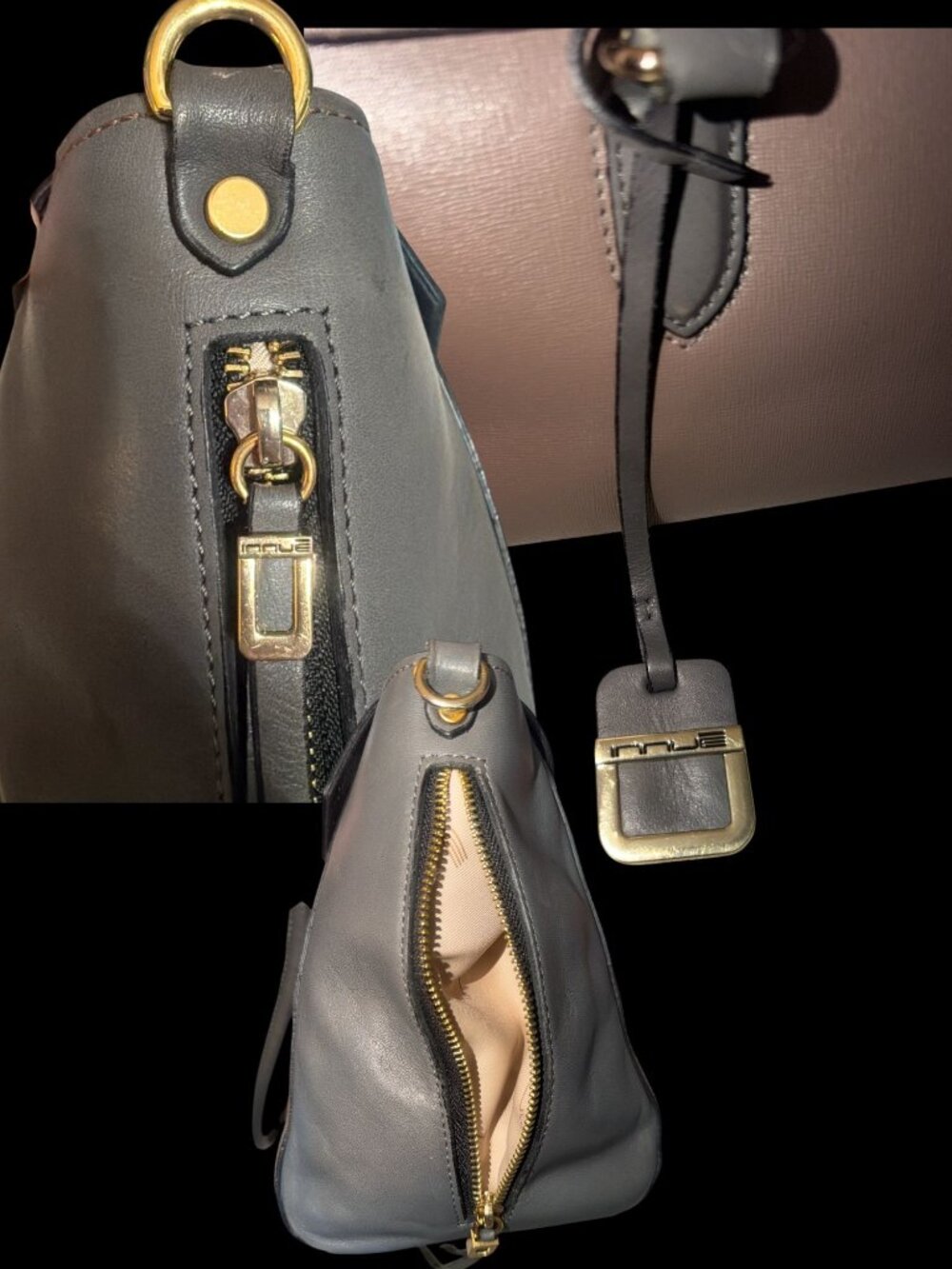 INNUE Flap Satchel Mauve Grey Colorblock Saffiano Leather 3-Way Bag Italy Made - Picture 7 of 13